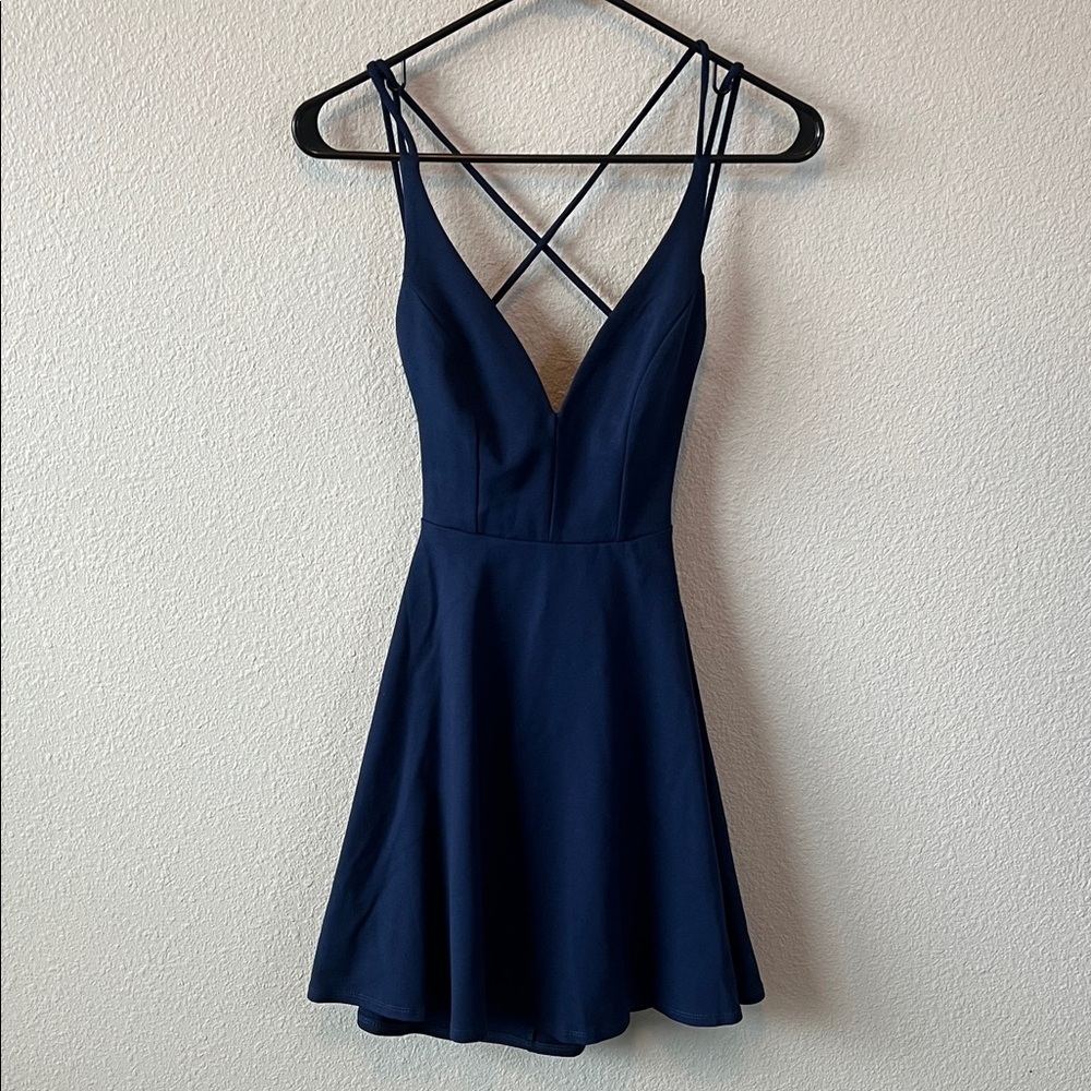 Lulus Believe in Love Strappy Skater Mini Dress Blue Size XS NWT